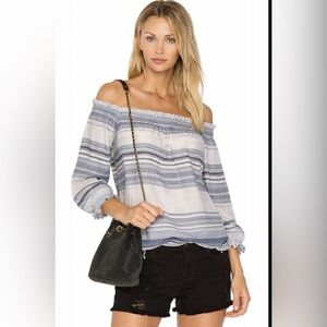 Beach Riot Women's Size Small Blue Striped Off the Shoulder Top
